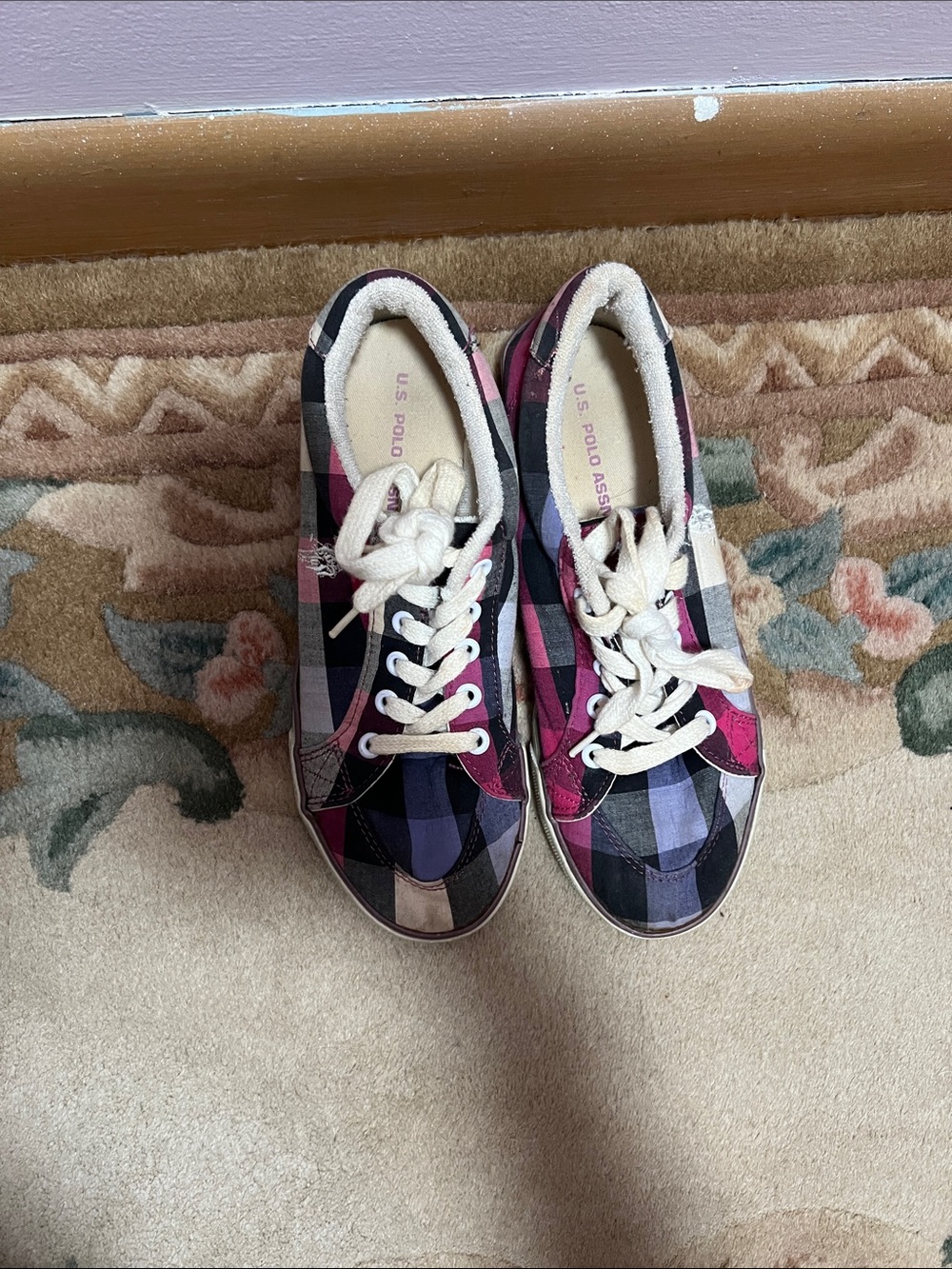 U.S. Polo Assn. Women's Plaid Canvas Sneakers in Pink, Black & Purple